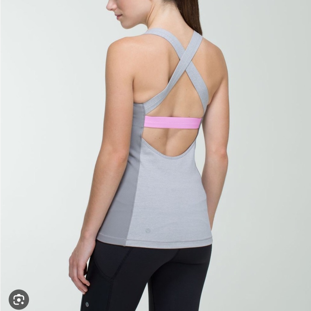 Lululemon Core Kicker Tank Top Gray/Pink Striped Size 6 Criss Cross Back